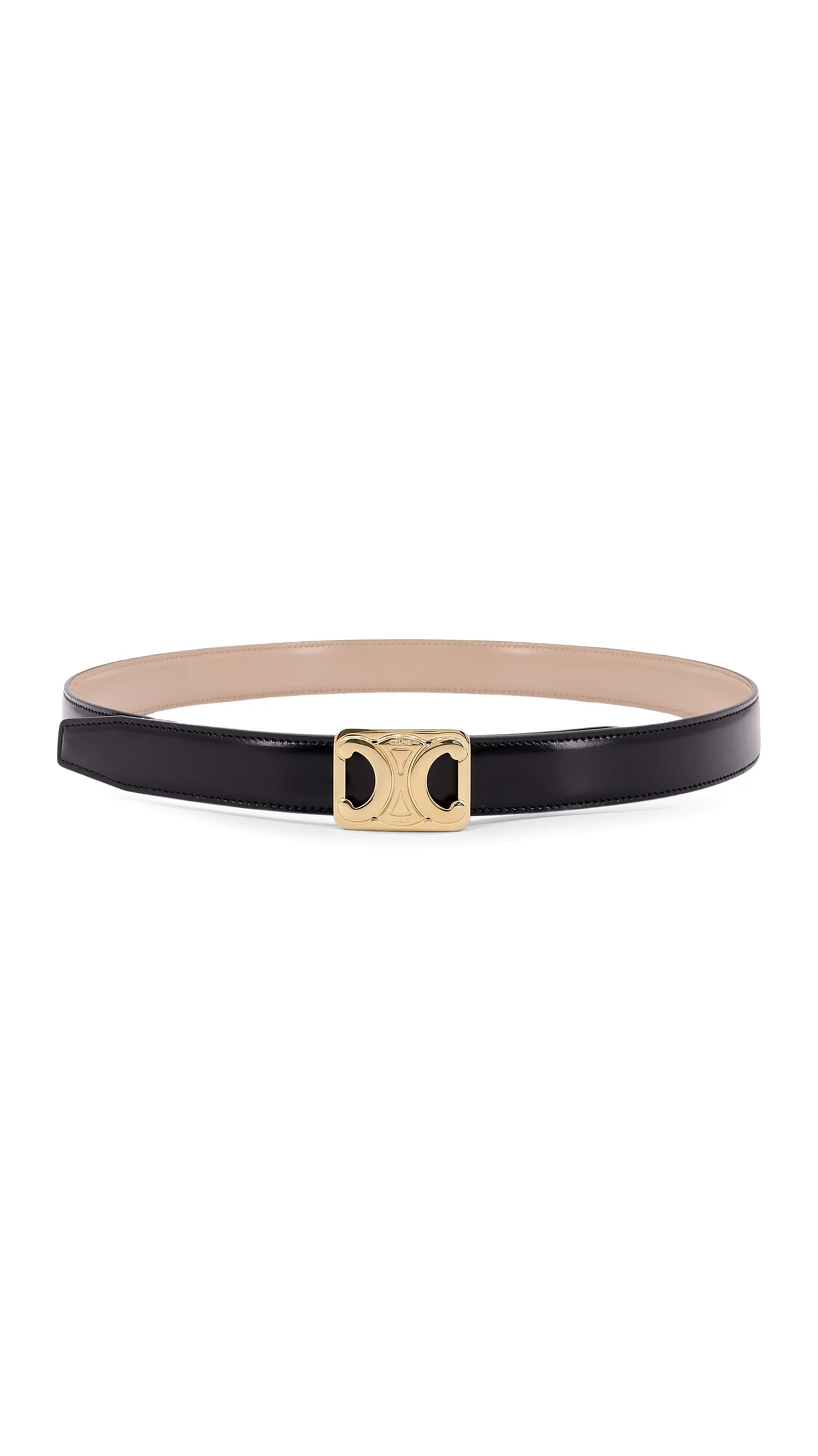 Medium Reversible Framed Triomphe Belt in Taurillon and Natural Calfskin - BlacK/Natural