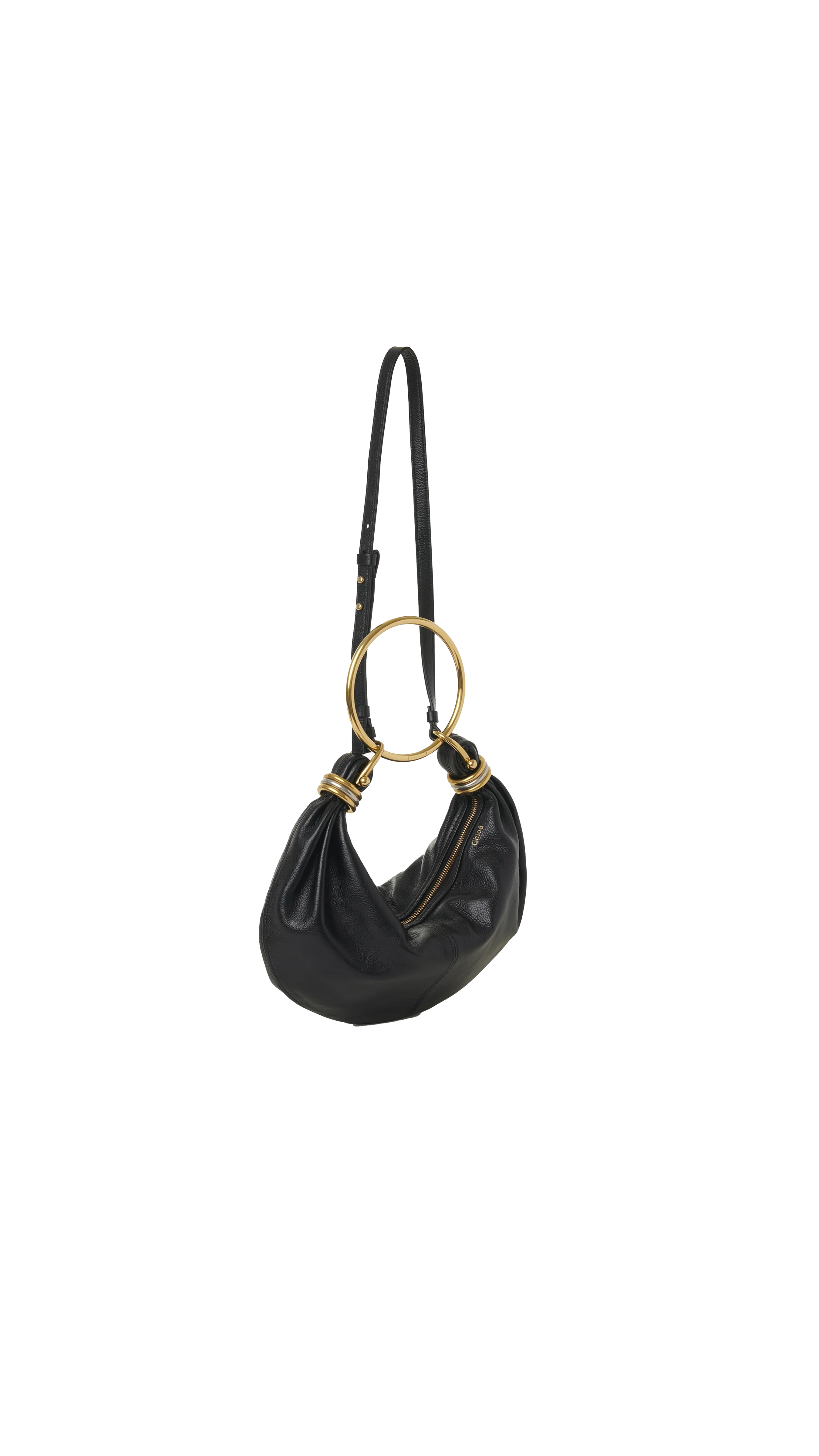 Small Bracelet Hobo Bag In Grained Leather - Black