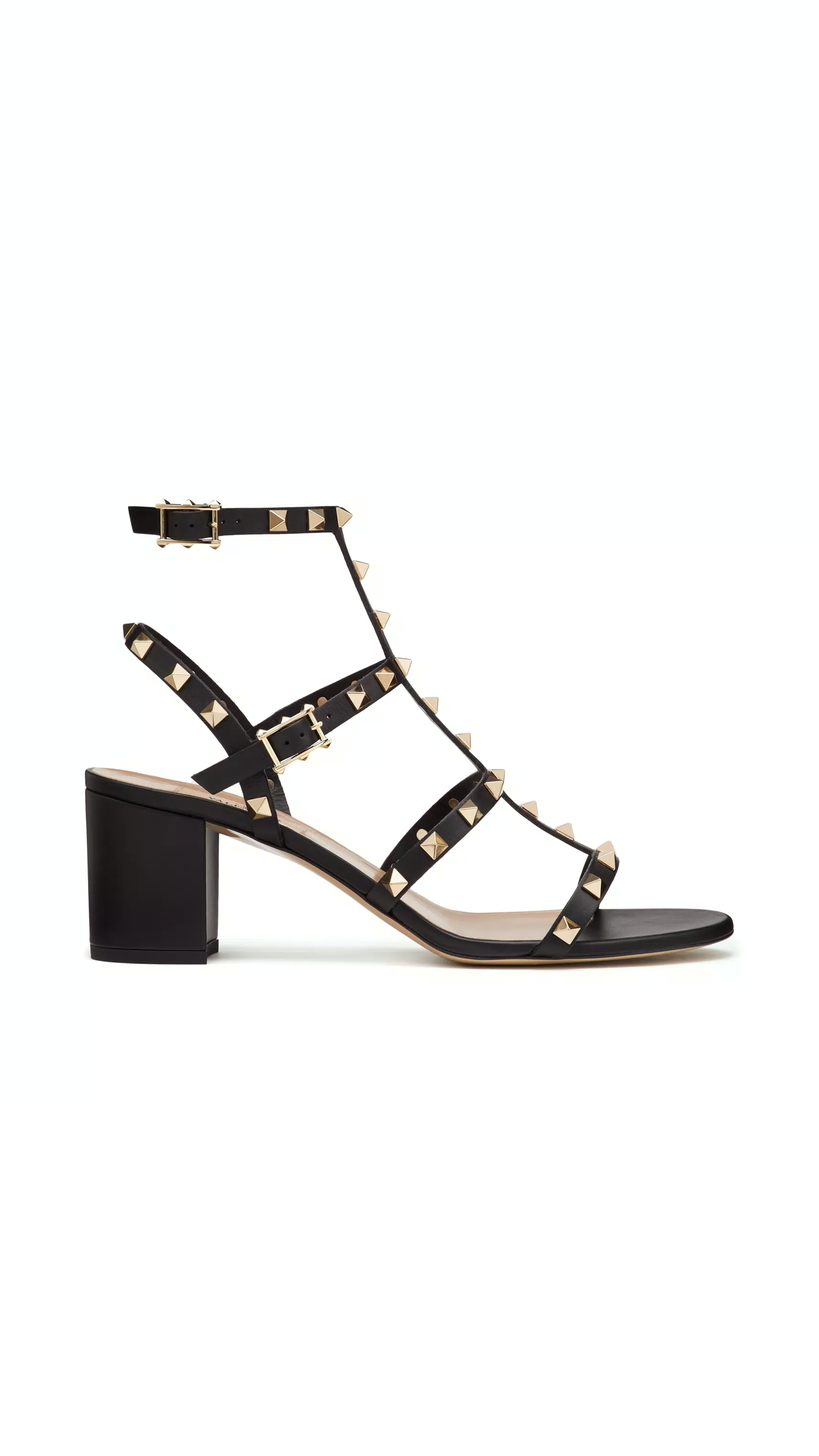 Rockstud Calfskin Ankle Strap Sandal 60MM - Black