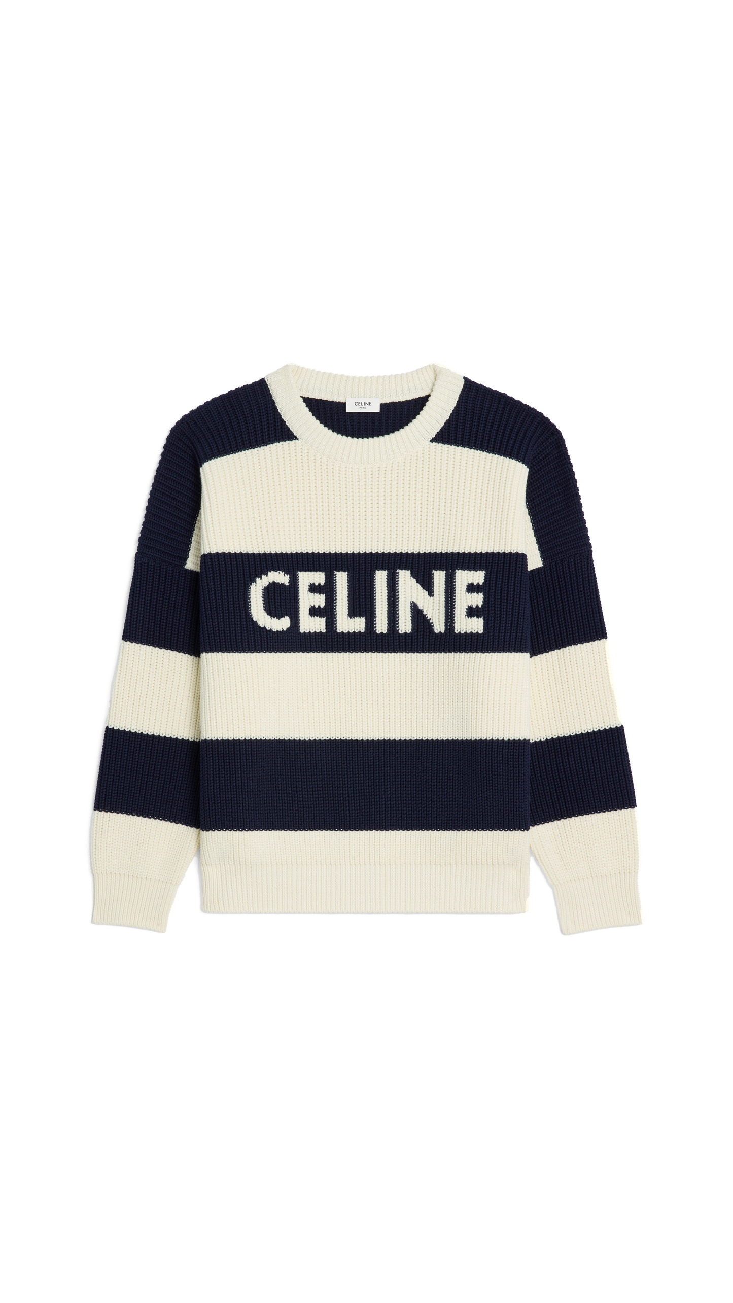 Oversized Sweater in Striped Cotton - Ecru/Navy