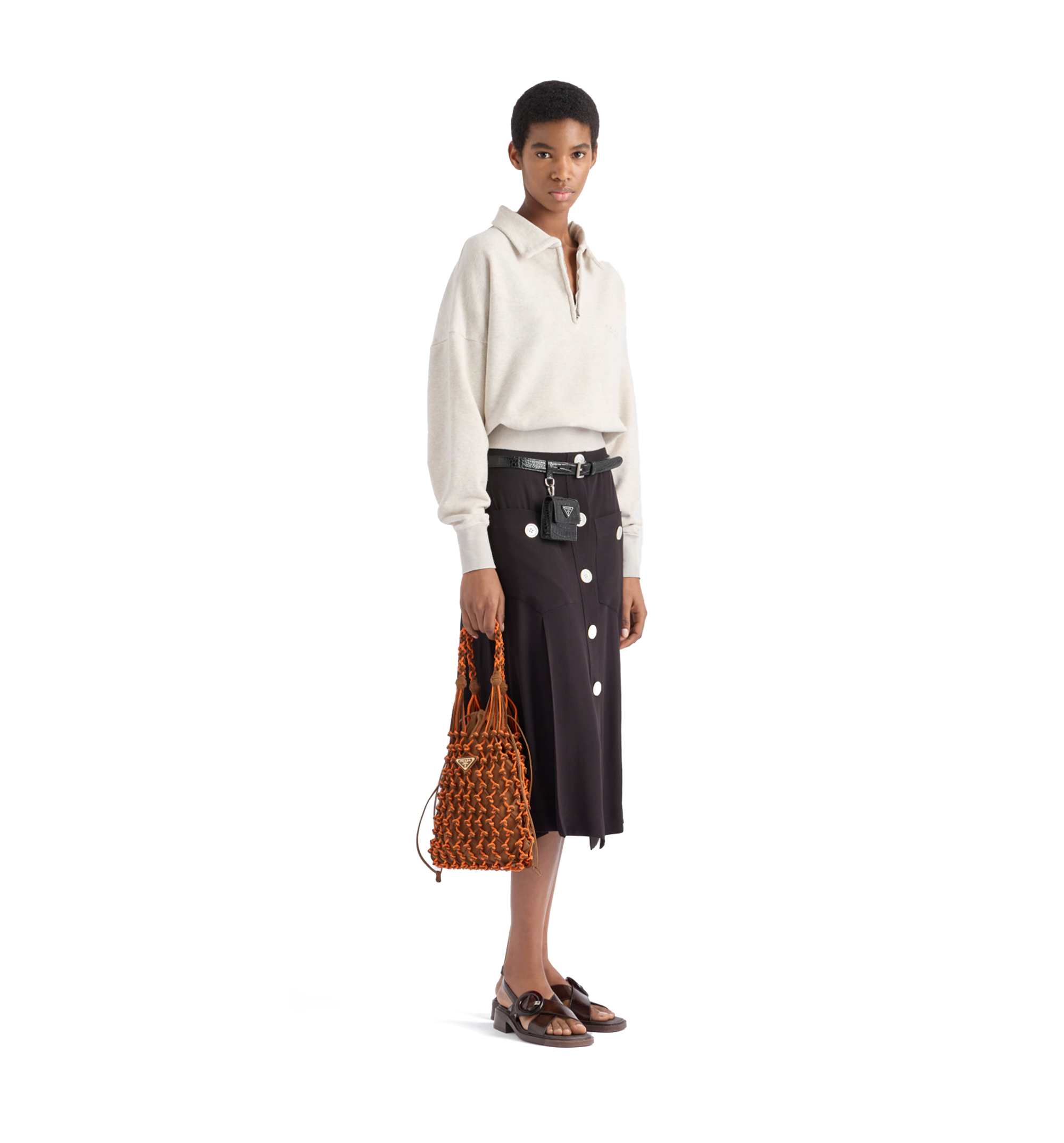 Prada Noué Small Macramé and Suede Bag