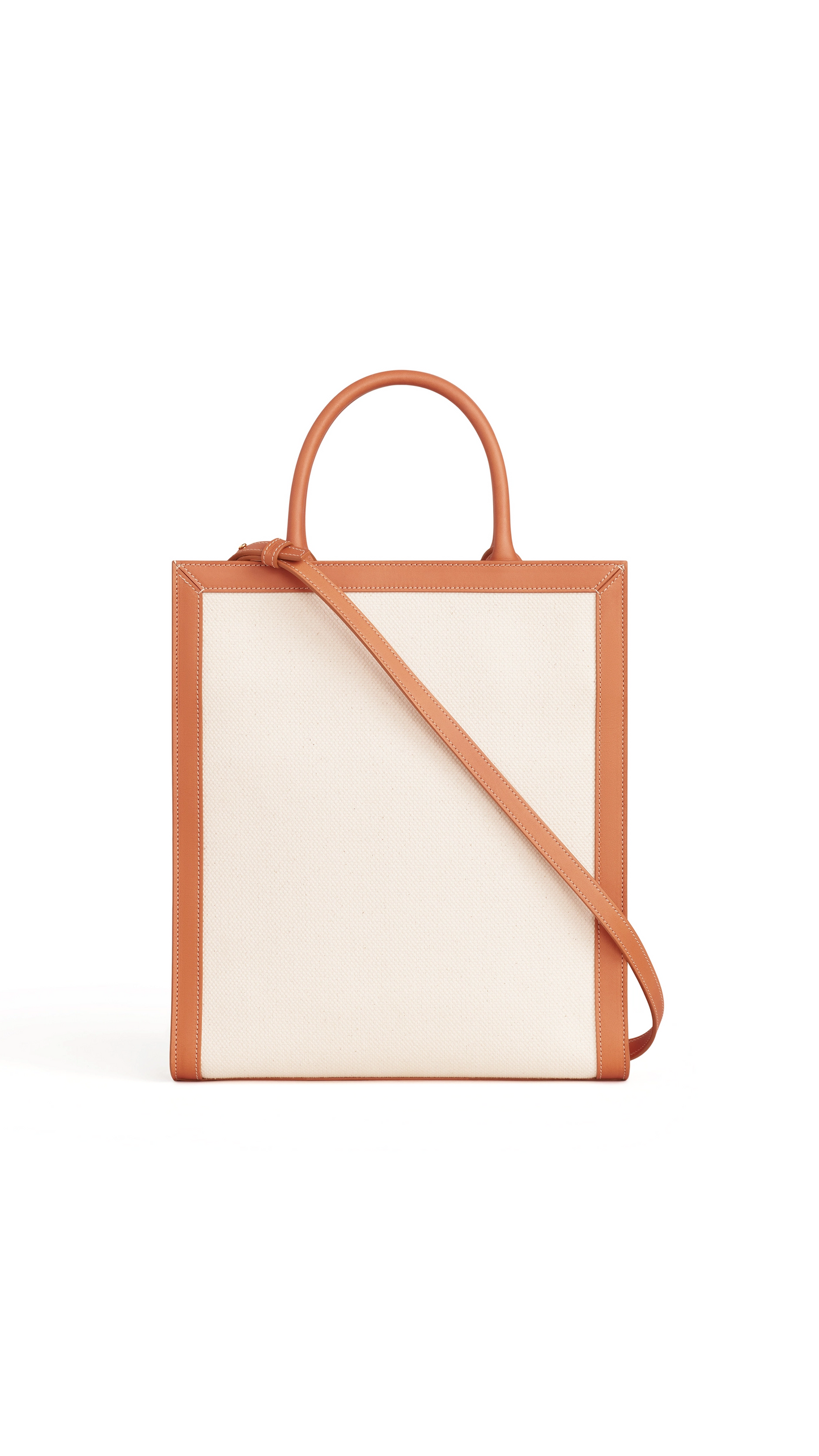 Small Vertical Cabas Celine In Canvas With Celine Print And Calfskin - Natural / Tan
