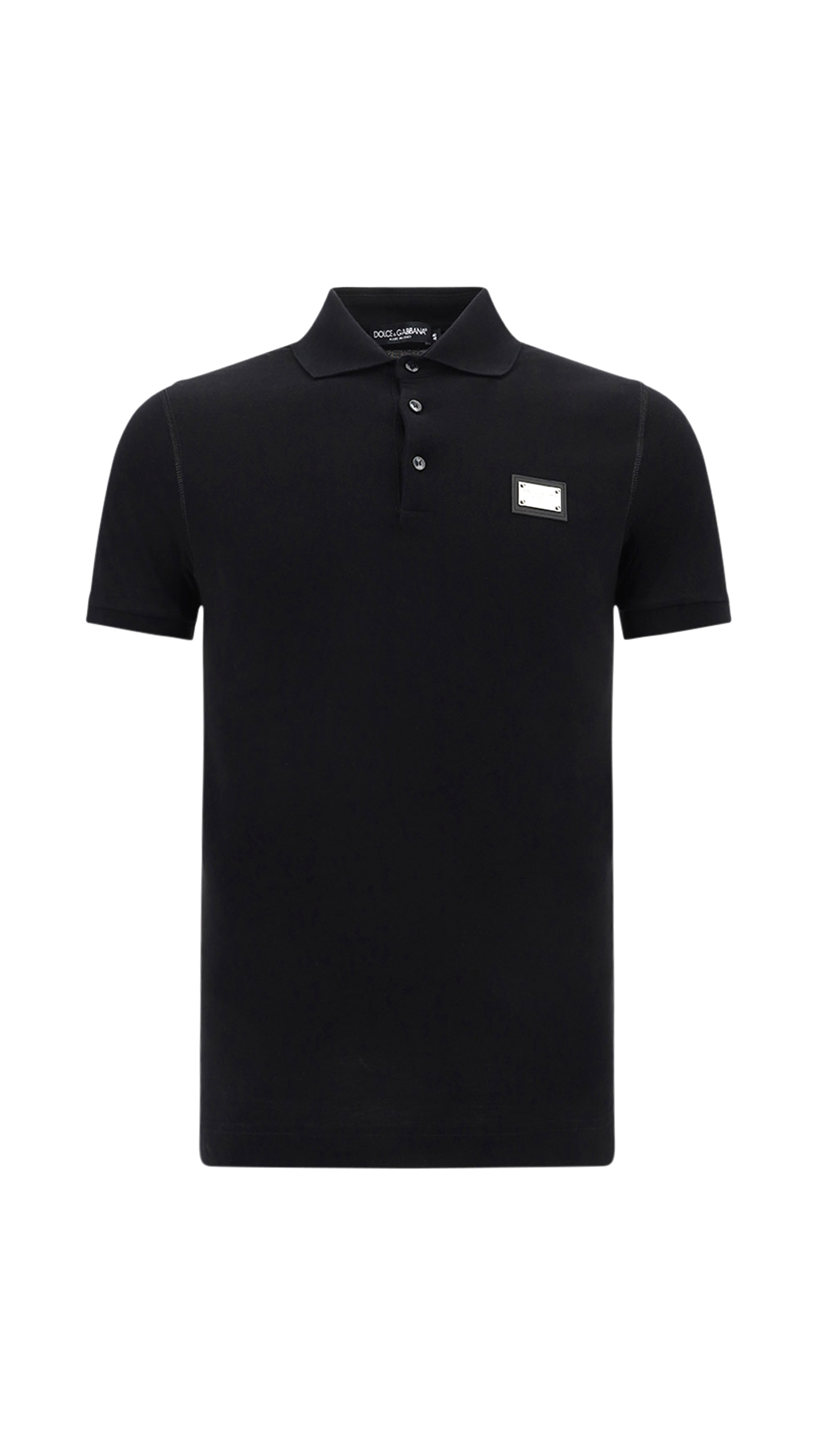 Cotton Piqué Polo-shirt With Branded Tag - Black