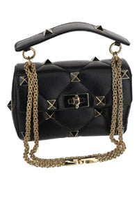 Medium Roman Stud The Shoulder Bag In Nappa With Chain And Enameled Studs - Black