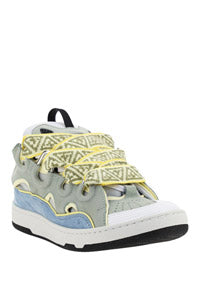 Leather Curb Sneakers - Grey / Blue