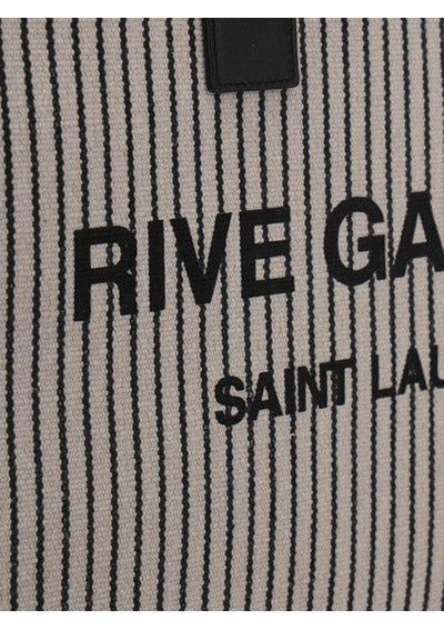 Rive Gauche Tote Bag In Linen And Smooth Leather - Cream / Black