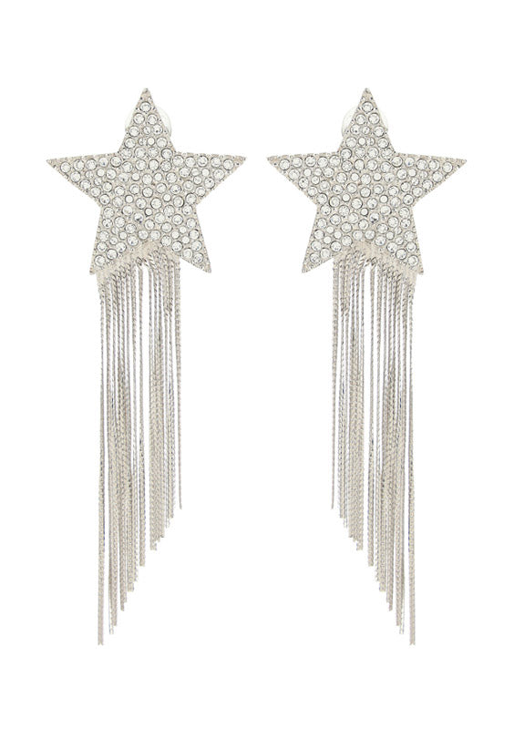 Star Earrings With Brass Chains - Palladium
