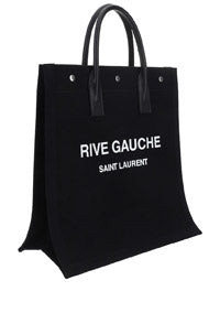 Rive Gauche N/S Tote Bag In Printed Canvas And Leather - Black