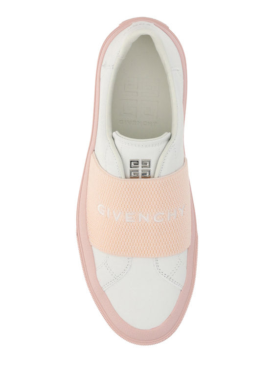 Sneakers In Leather With Givenchy Webbing - White / Powder Pink