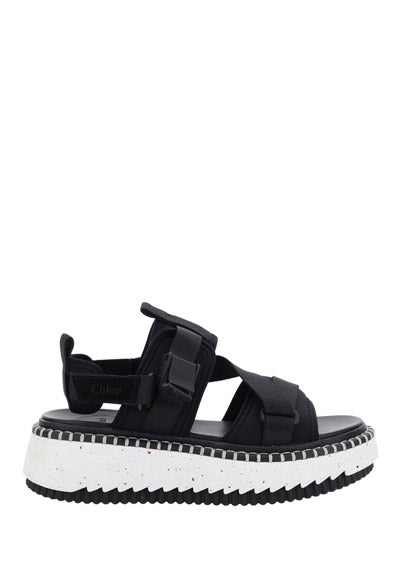 Lilli Sporty Flat Sandal In Recycled Textile - Black