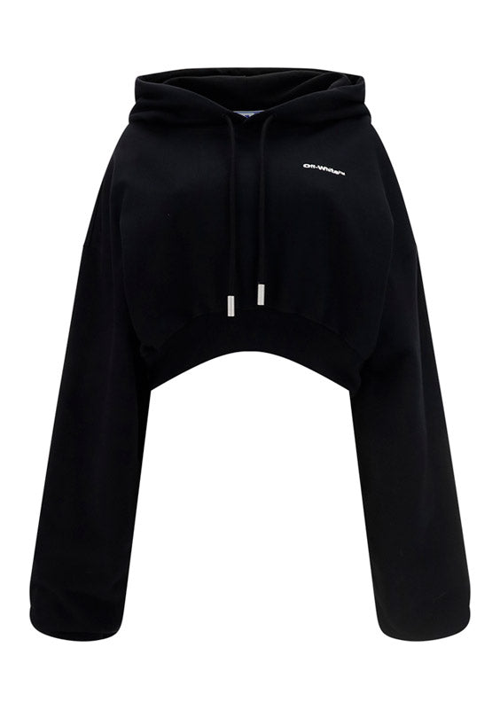 Embroidered-Logo Cropped Hoodie - Black