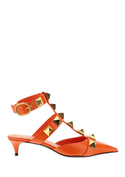 Roman Stud Calfskin Pump 40 MM - Orange