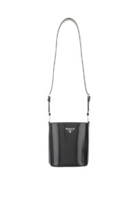 Brushed Leather Bucket Shoulder & Crossbody Bag - Black.