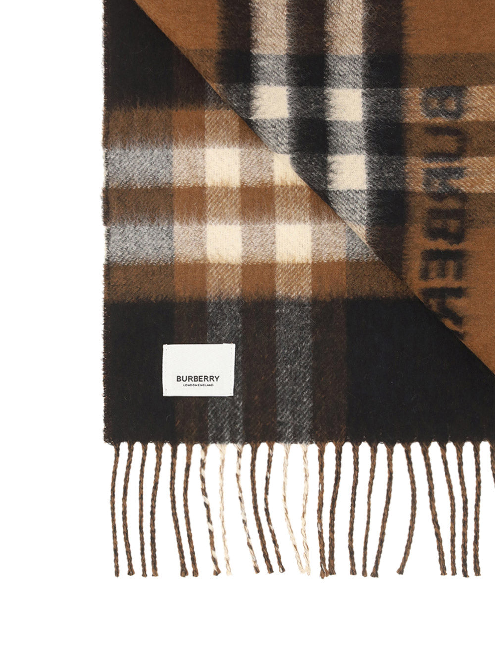Contrast Check Cashmere Scarf - Dark Birch Brown/Black