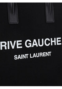 Rive Gauche N/S Tote Bag In Printed Canvas And Leather - Black