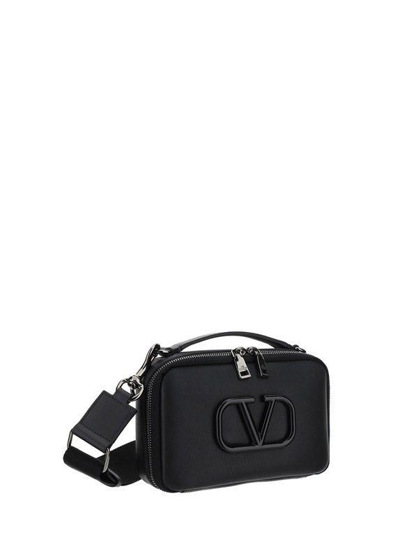Lacquered Vlogo Signature Leather Crossbody Bag - Black