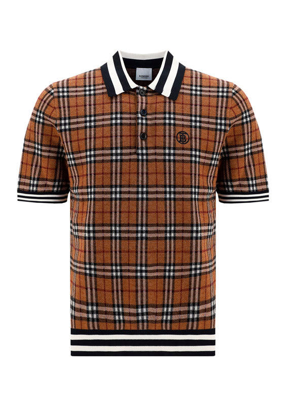 Monogram Motif Check Wool Jacquard Polo Shirt - Birch Brown