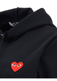 Heart-embroidered Pullover Hoodie - Black.