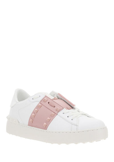 Open Sneaker In Calfskin Leather - White / Pink