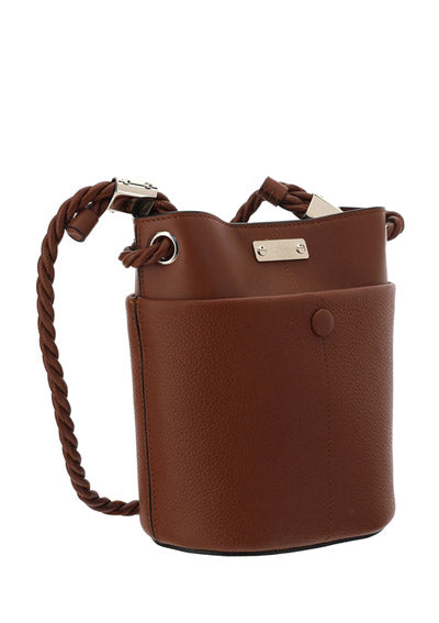Medium Key Bucket Bag in Shiny & Grained Calfskin - Tobacco