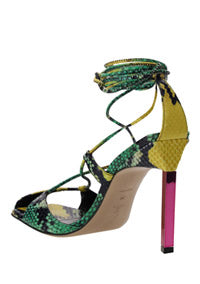 ''Adele'' Lace-up Pump - Green / Yellow