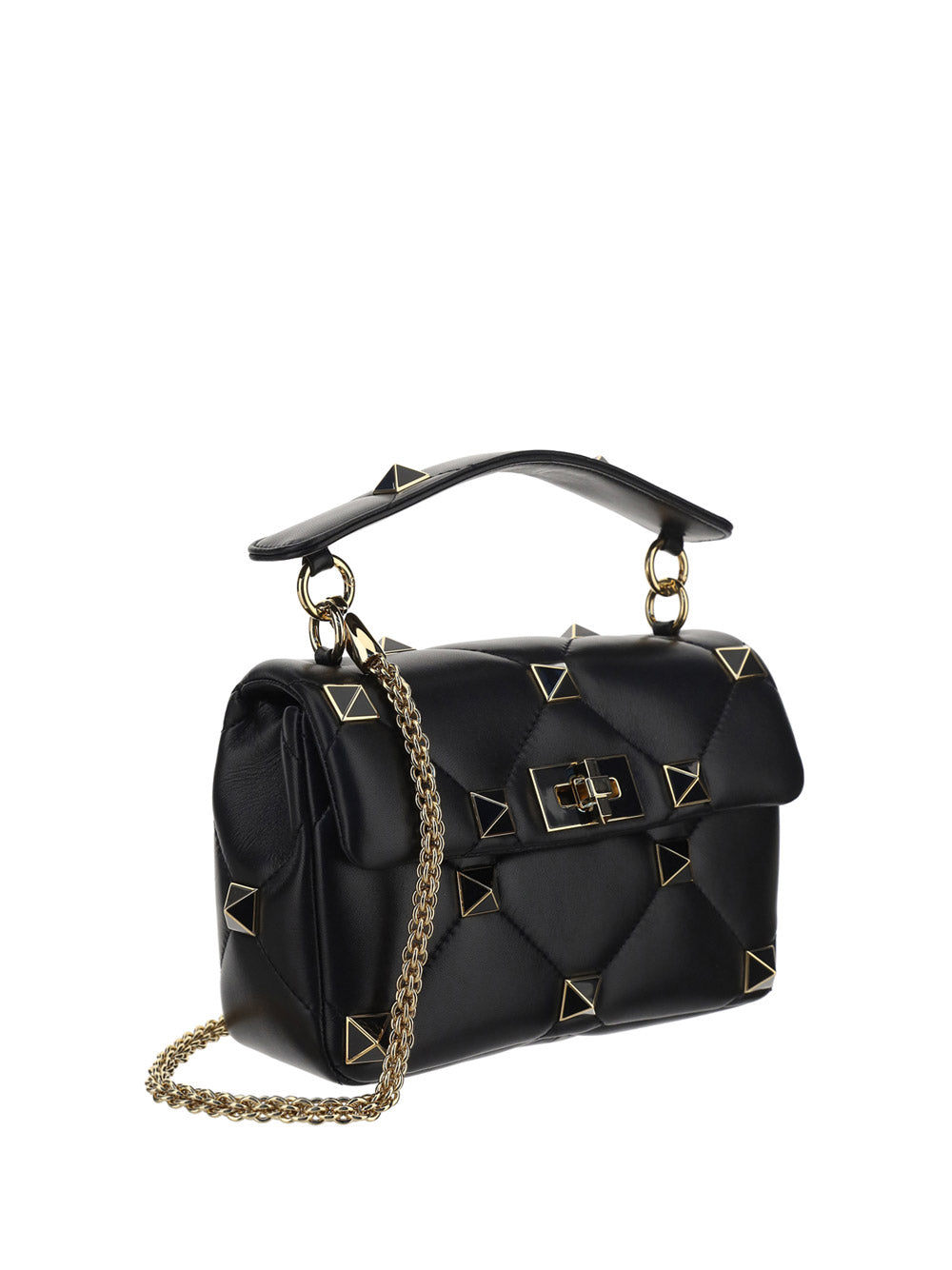 Medium Roman Stud The Shoulder Bag In Nappa With Chain And Enameled Studs - Black