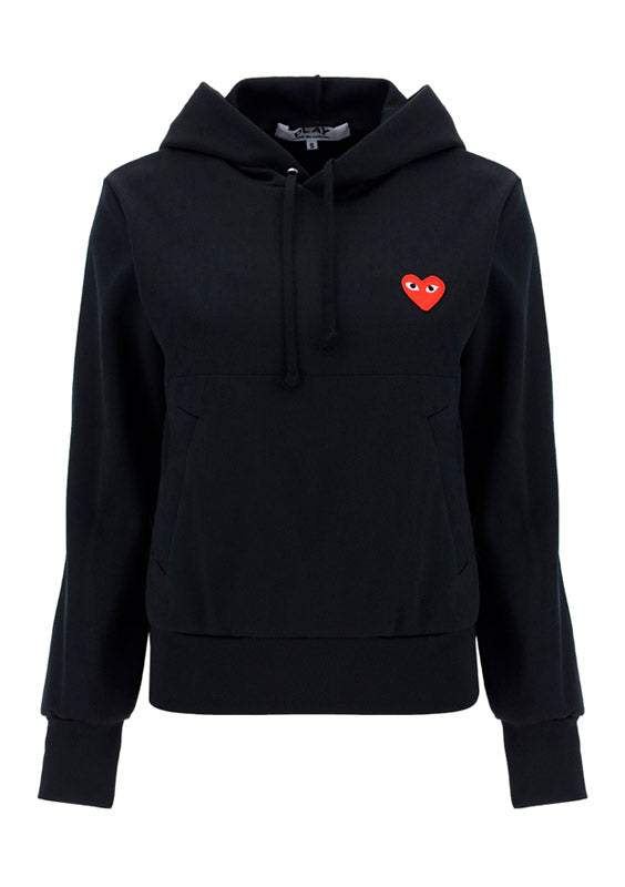 Heart-embroidered Pullover Hoodie - Black.
