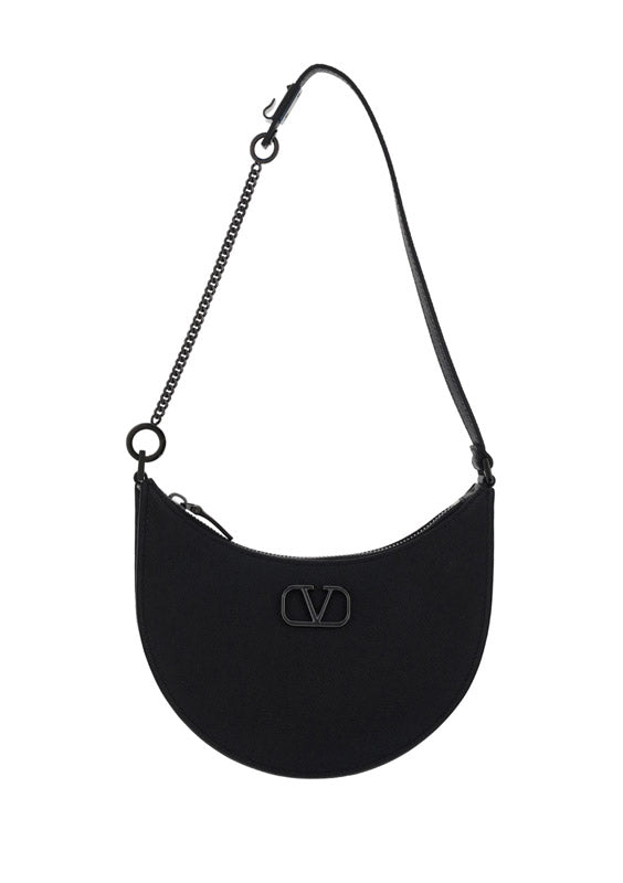 Mini Vlogo Signature Grainy Calfskin Hobo Bag - Black