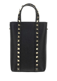 Rockstud Leather Pouch With Chain - Black