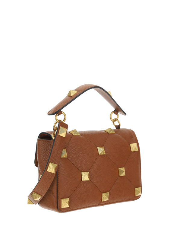 Medium Roman Stud The Shoulder Bag Grainy Calfskin - Saddle Brown