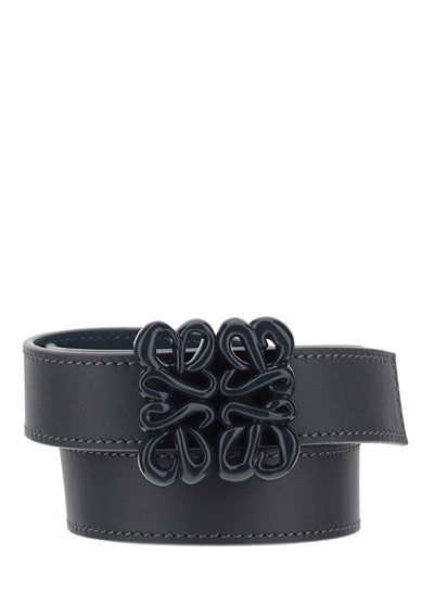 Reversible Inflated Anagram Belt in Soft Calfskin - Anthracite/Onyx Blue