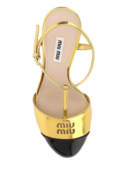 Metallic Technical Fabric And Patent Leather Pumps - Golden