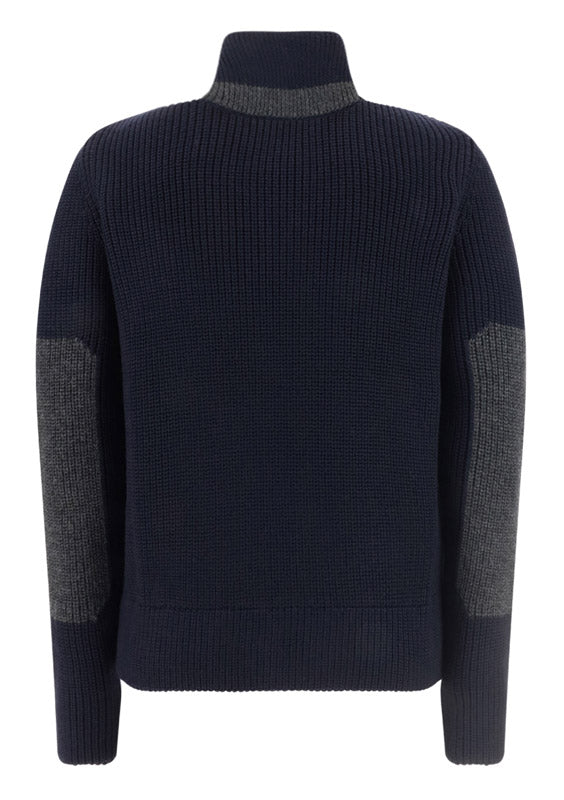 Padded Wool Cardigan - Navy
