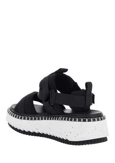 Lilli Sporty Flat Sandal In Recycled Textile - Black