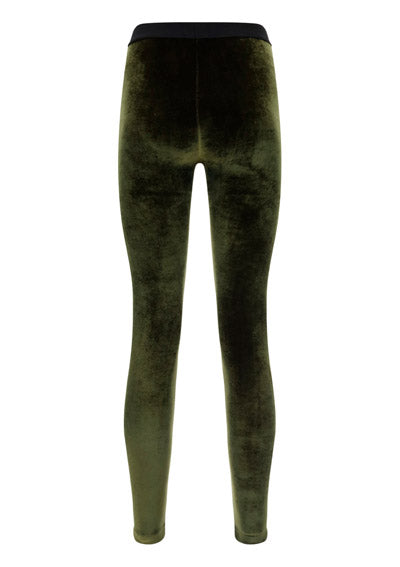 Stretch Velvet Signature Leggings - Olive Green