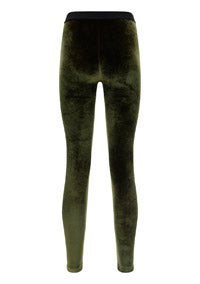 Stretch Velvet Signature Leggings - Olive Green