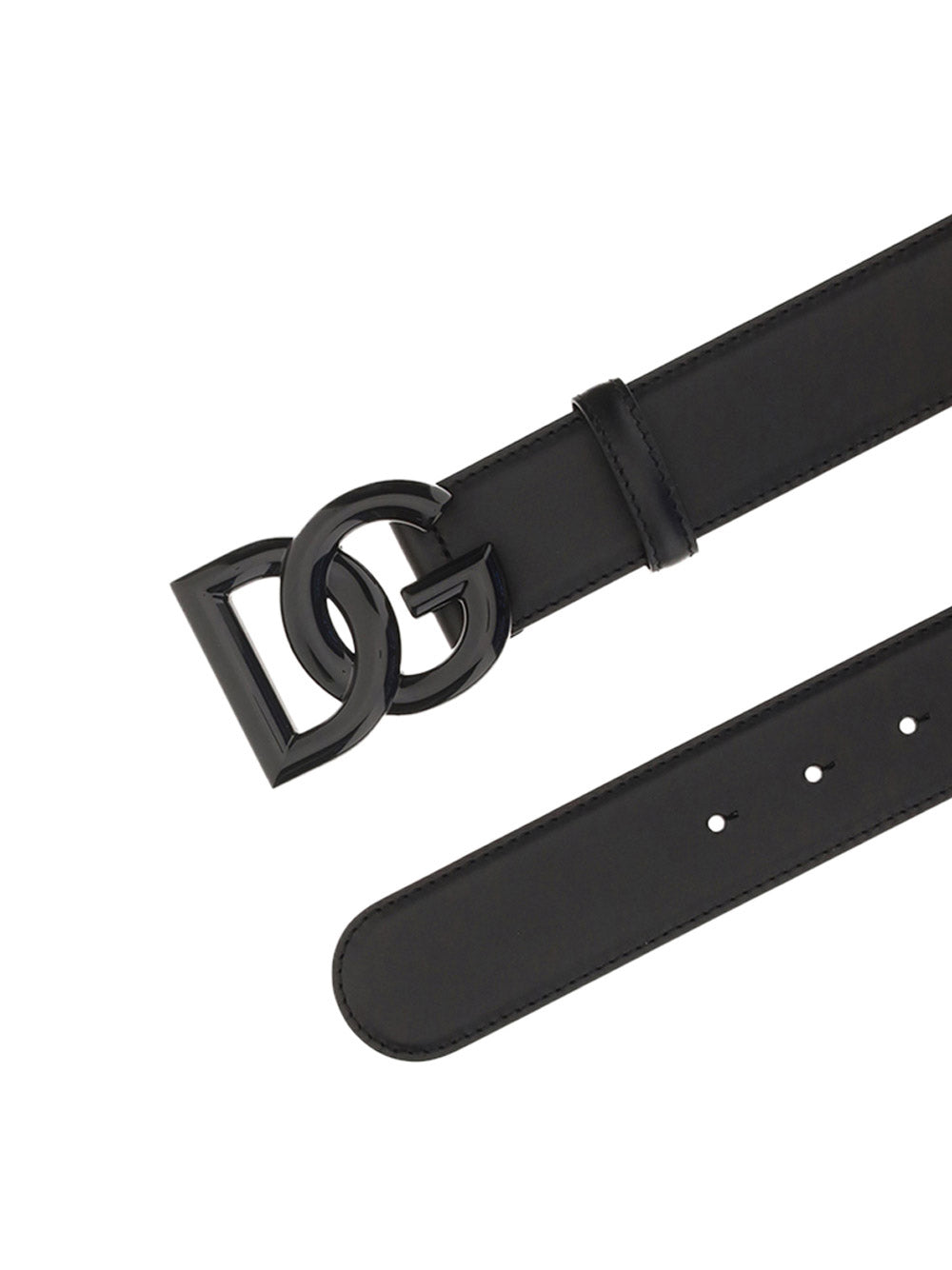 Leather Belt with Crossover DG Logo Buckle - Black