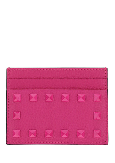 Rockstud Leather Card Case - Pink PP