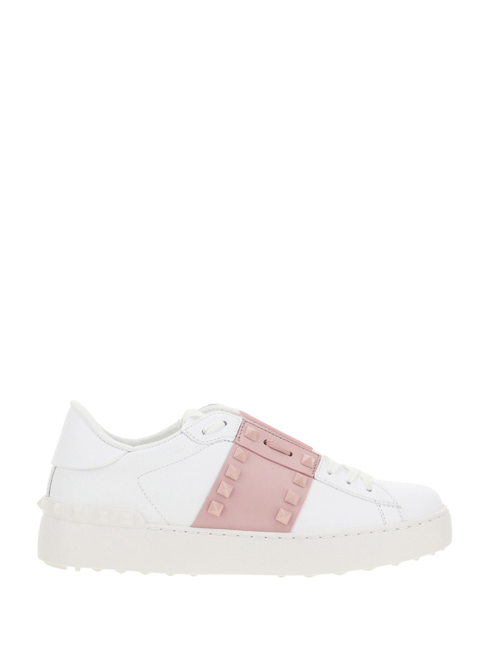 Open Sneaker In Calfskin Leather - White / Pink