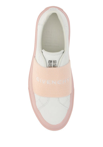 Sneakers In Leather With Givenchy Webbing - White / Powder Pink