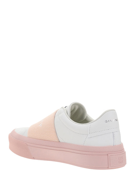 Sneakers In Leather With Givenchy Webbing - White / Powder Pink