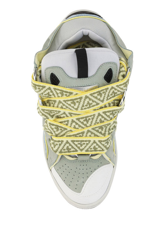 Leather Curb Sneakers - Grey / Blue