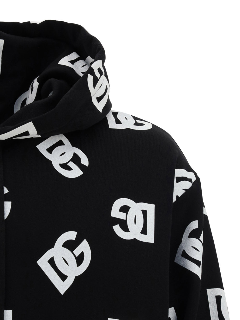 Jersey Hoodie with All-over DG Print - Black/White