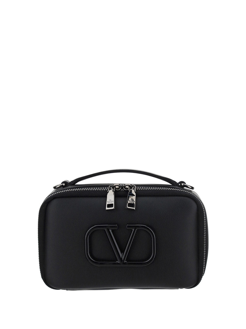 Lacquered Vlogo Signature Leather Crossbody Bag - Black