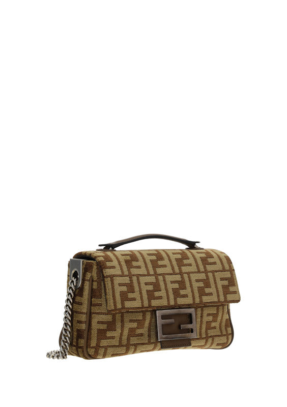 FF Tapestry Baguette Chain Midi Bag - Brown