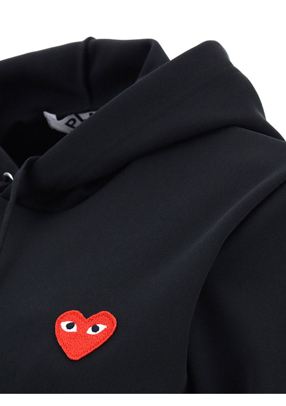 Heart-embroidered Pullover Hoodie - Black.