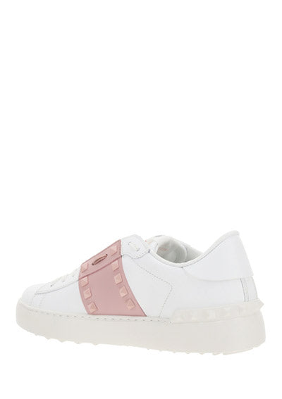 Open Sneaker In Calfskin Leather - White / Pink