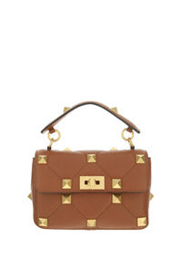 Medium Roman Stud The Shoulder Bag Grainy Calfskin - Saddle Brown