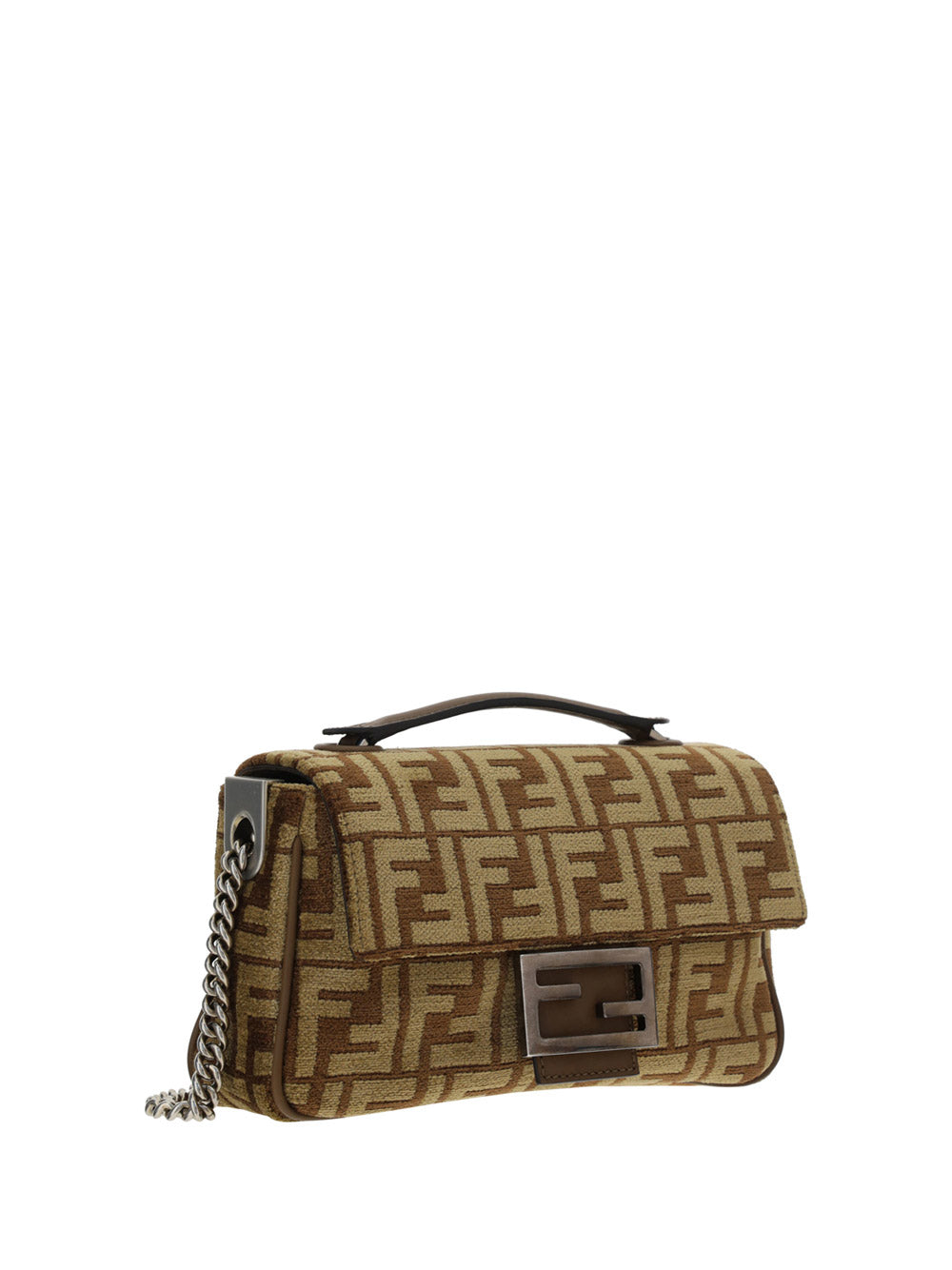 FF Tapestry Baguette Chain Midi Bag - Brown