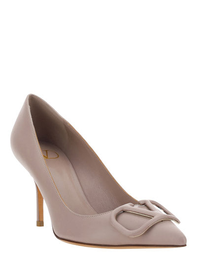 VLogo Signature Embellishment Calfskin Pump - Poudre